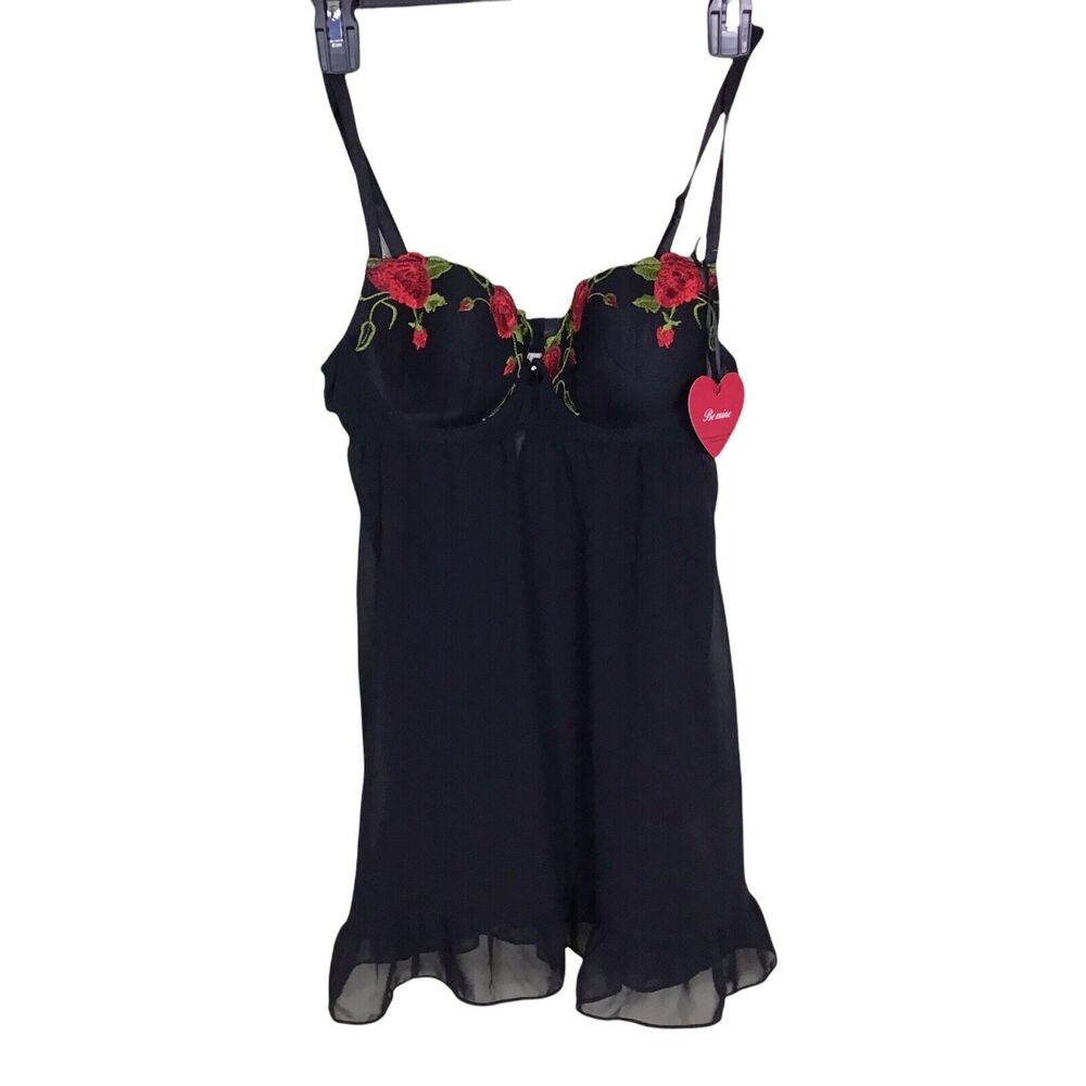 Morgan Taylor Women Vtg Sexyโ Black Sheer Babydoll nightgown & Thong Sz. Sm NWT